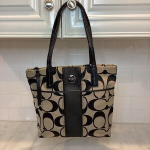 Coach Purse Handbag Pocketbook Y2K Jacquard Signature Logo Striped Tote Bag